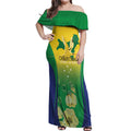 Personalised Australia Christmas Island Off Shoulder Maxi Dress Golden Bosun Abutilon listeri With Map - Aussie Hoodie