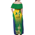 Personalised Australia Christmas Island Off Shoulder Maxi Dress Golden Bosun Abutilon listeri With Map - Aussie Hoodie