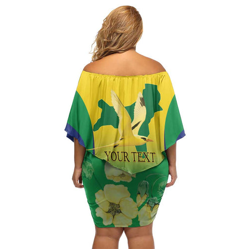 Personalised Australia Christmas Island Off Shoulder Short Dress Golden Bosun Abutilon listeri With Map - Aussie Hoodie