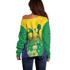 Personalised Australia Christmas Island Off Shoulder Sweater Golden Bosun Abutilon listeri With Map - Aussie Hoodie