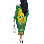 Personalised Australia Christmas Island Off The Shoulder Long Sleeve Dress Golden Bosun Abutilon listeri With Map - Aussie Hoodie