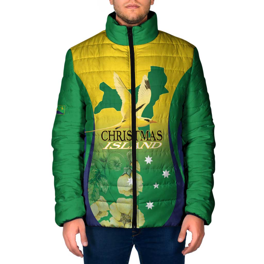 Personalised Australia Christmas Island Padded Jacket Golden Bosun Abutilon listeri With Map - Aussie Hoodie