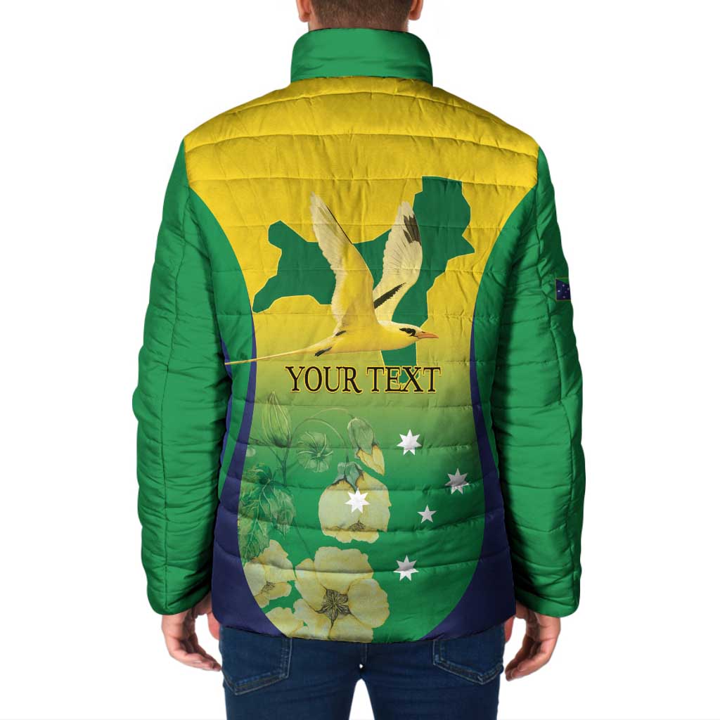 Personalised Australia Christmas Island Padded Jacket Golden Bosun Abutilon listeri With Map - Aussie Hoodie