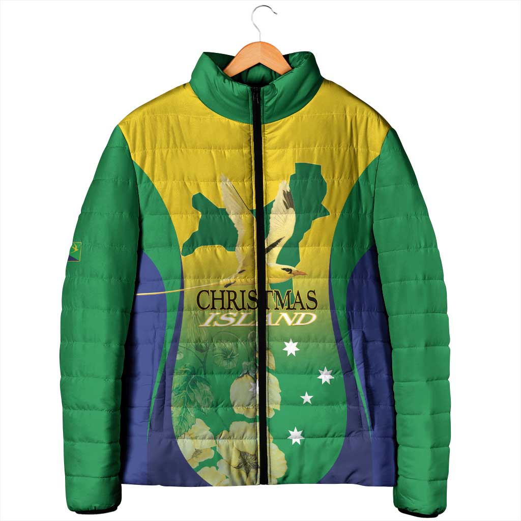 Personalised Australia Christmas Island Padded Jacket Golden Bosun Abutilon listeri With Map - Aussie Hoodie