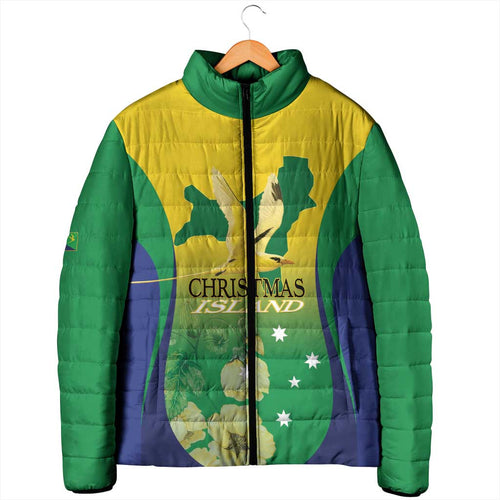 Personalised Australia Christmas Island Padded Jacket Golden Bosun Abutilon listeri With Map - Aussie Hoodie