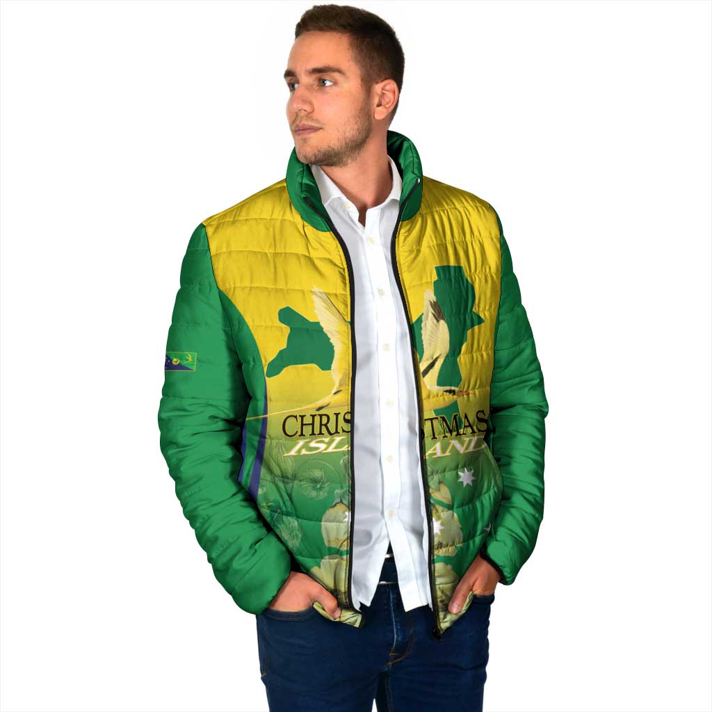 Personalised Australia Christmas Island Padded Jacket Golden Bosun Abutilon listeri With Map - Aussie Hoodie