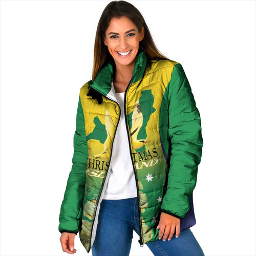 Personalised Australia Christmas Island Padded Jacket Golden Bosun Abutilon listeri With Map - Aussie Hoodie