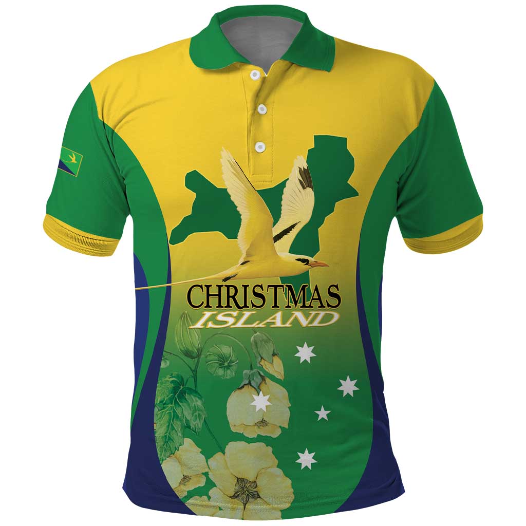 Personalised Australia Christmas Island Polo Shirt Golden Bosun Abutilon listeri With Map - Aussie Hoodie