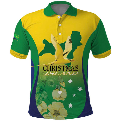 Personalised Australia Christmas Island Polo Shirt Golden Bosun Abutilon listeri With Map - Aussie Hoodie