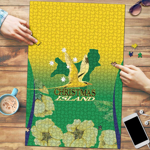 Australia Christmas Island Puzzle Golden Bosun Abutilon listeri With Map - Aussie Hoodie