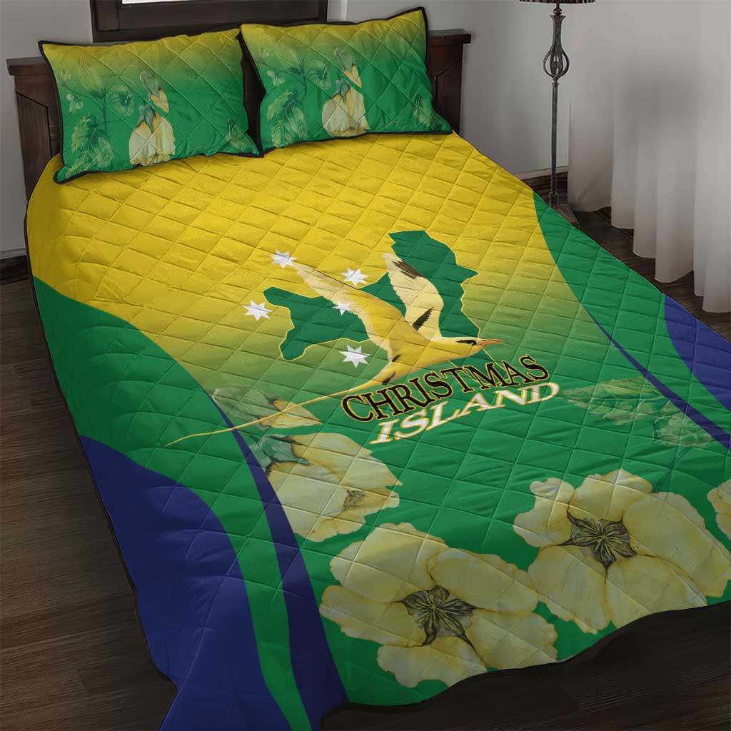 Australia Christmas Island Quilt Bed Set Golden Bosun Abutilon listeri With Map - Aussie Hoodie