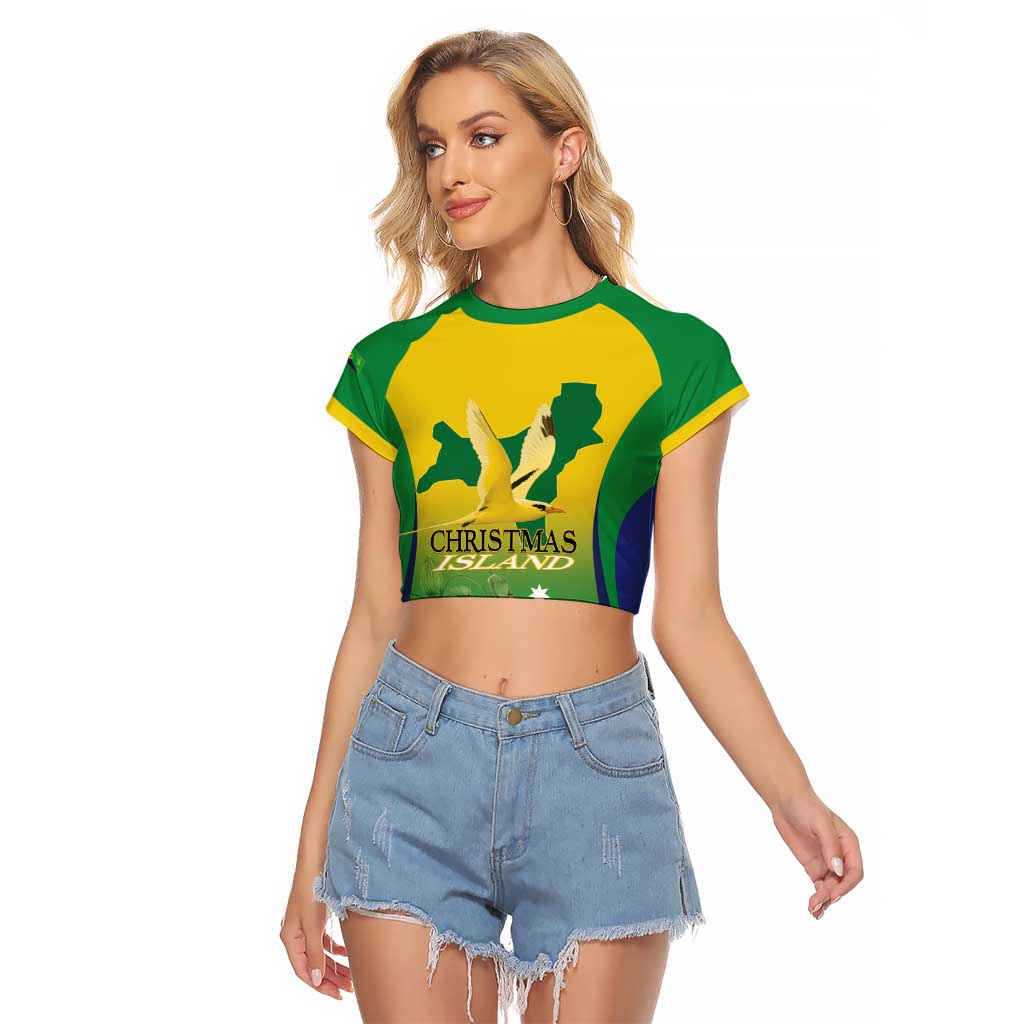 Personalised Australia Christmas Island Raglan Cropped T Shirt Golden Bosun Abutilon listeri With Map - Aussie Hoodie