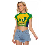 Personalised Australia Christmas Island Raglan Cropped T Shirt Golden Bosun Abutilon listeri With Map - Aussie Hoodie