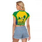 Personalised Australia Christmas Island Raglan Cropped T Shirt Golden Bosun Abutilon listeri With Map - Aussie Hoodie