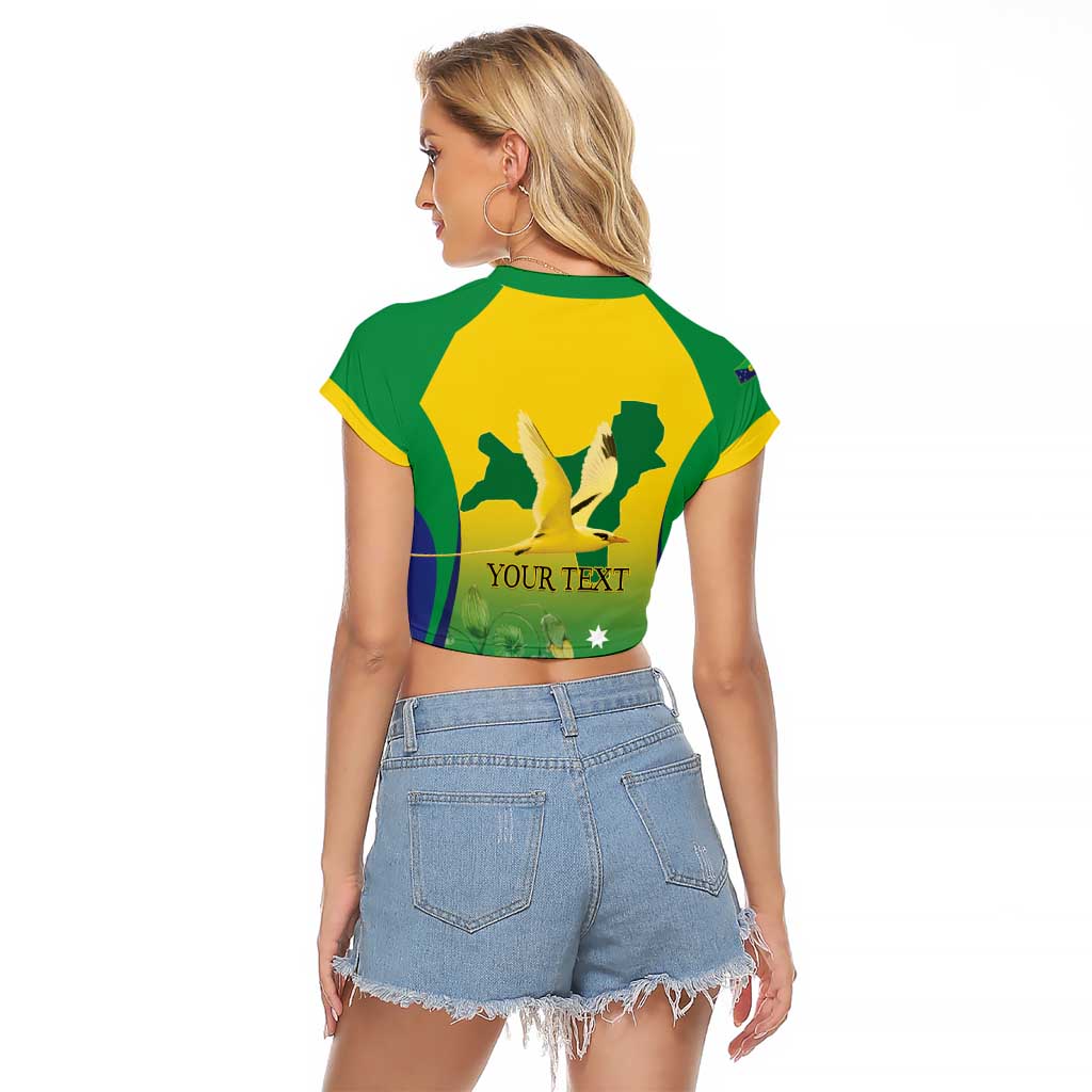 Personalised Australia Christmas Island Raglan Cropped T Shirt Golden Bosun Abutilon listeri With Map - Aussie Hoodie