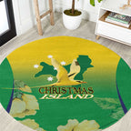 Australia Christmas Island Round Carpet Golden Bosun Abutilon listeri With Map - Aussie Hoodie