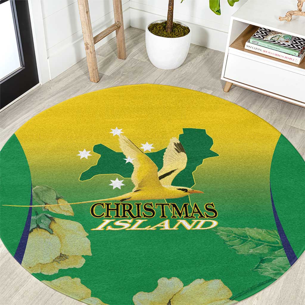 Australia Christmas Island Round Carpet Golden Bosun Abutilon listeri With Map - Aussie Hoodie