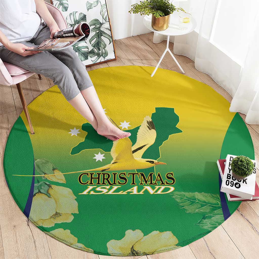 Australia Christmas Island Round Carpet Golden Bosun Abutilon listeri With Map - Aussie Hoodie