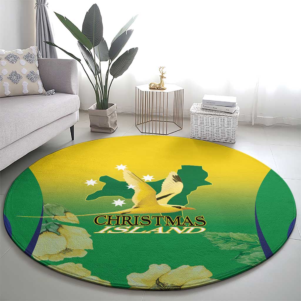 Australia Christmas Island Round Carpet Golden Bosun Abutilon listeri With Map - Aussie Hoodie