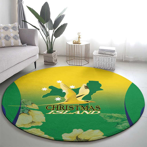 Australia Christmas Island Round Carpet Golden Bosun Abutilon listeri With Map - Aussie Hoodie