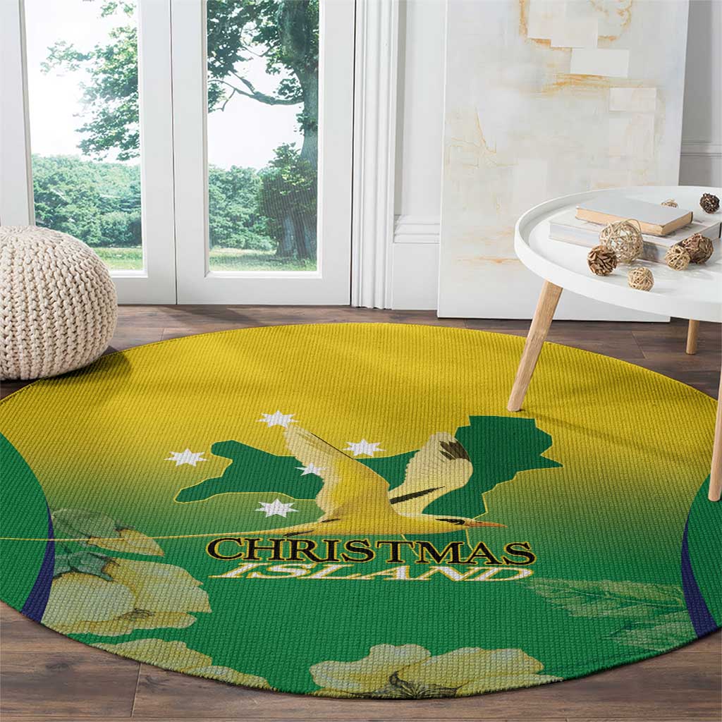 Australia Christmas Island Round Carpet Golden Bosun Abutilon listeri With Map - Aussie Hoodie