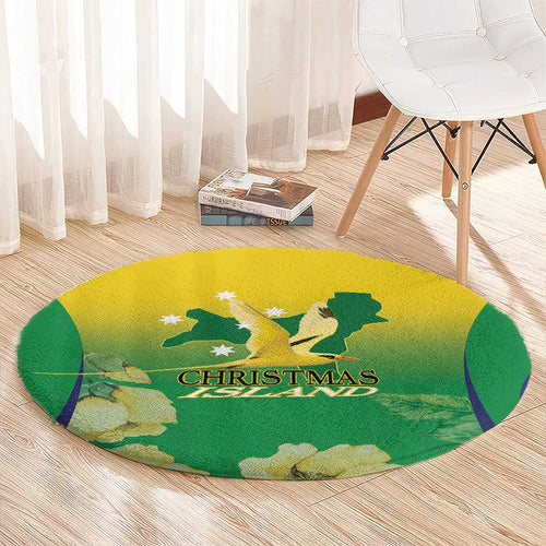 Australia Christmas Island Round Carpet Golden Bosun Abutilon listeri With Map - Aussie Hoodie