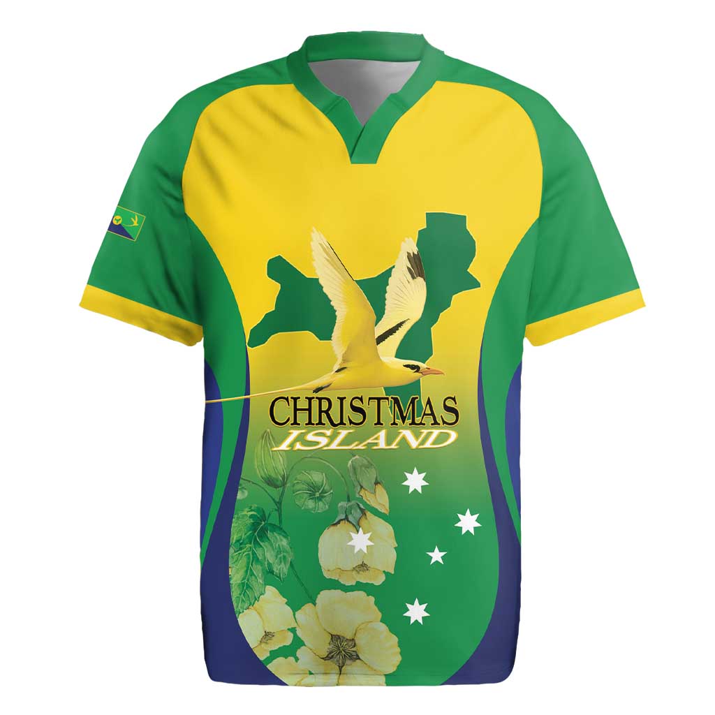 Personalised Australia Christmas Island Rugby Jersey Golden Bosun Abutilon listeri With Map - Aussie Hoodie