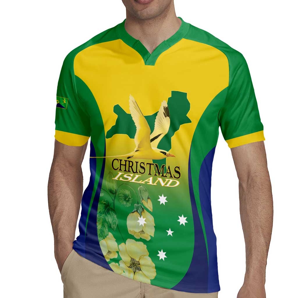 Personalised Australia Christmas Island Rugby Jersey Golden Bosun Abutilon listeri With Map - Aussie Hoodie