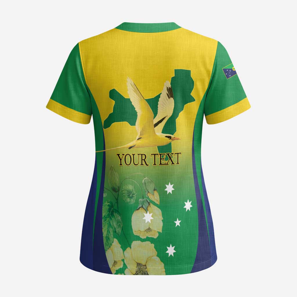 Personalised Australia Christmas Island Scrub Top Golden Bosun Abutilon listeri With Map - Aussie Hoodie