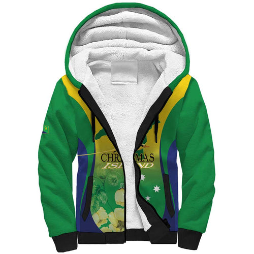 Personalised Australia Christmas Island Sherpa Hoodie Golden Bosun Abutilon listeri With Map - Aussie Hoodie