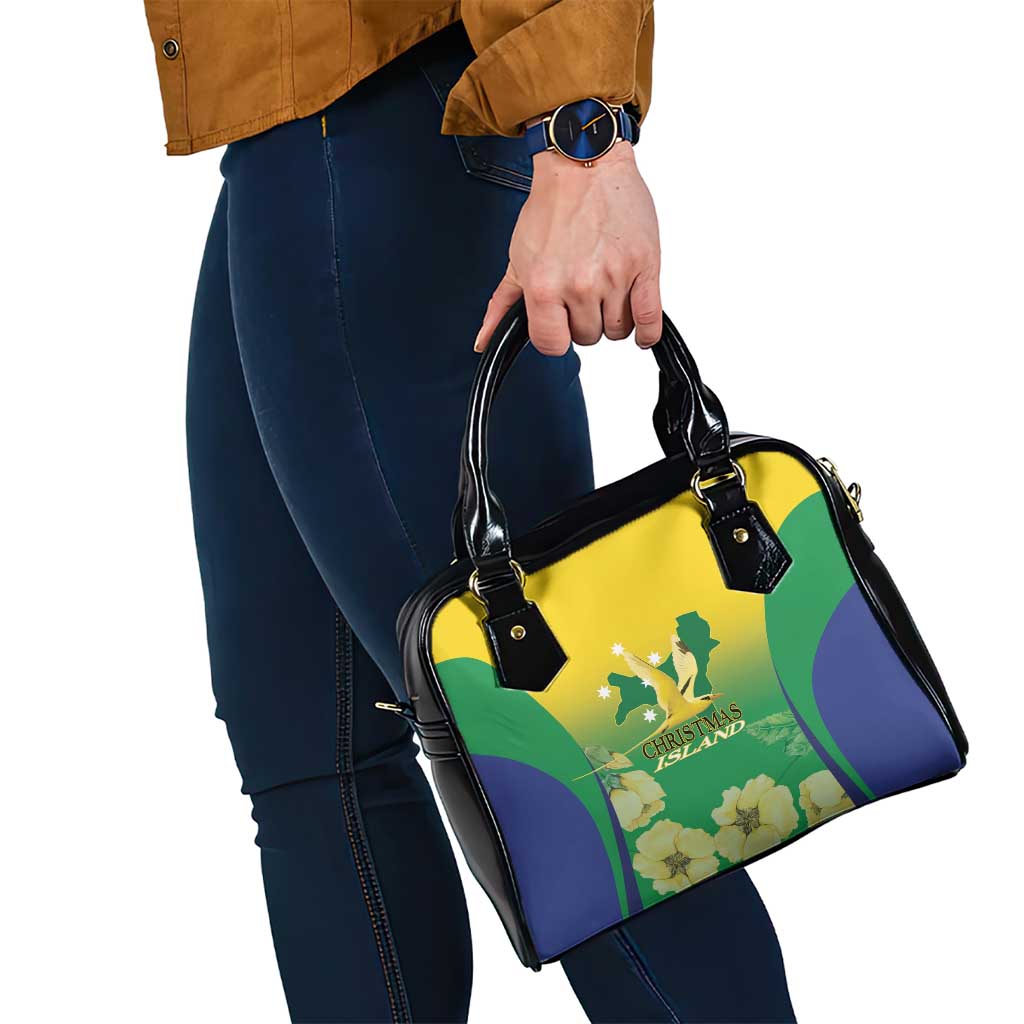 Australia Christmas Island Shoulder Handbag Golden Bosun Abutilon listeri With Map - Aussie Hoodie