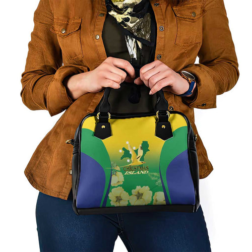 Australia Christmas Island Shoulder Handbag Golden Bosun Abutilon listeri With Map - Aussie Hoodie