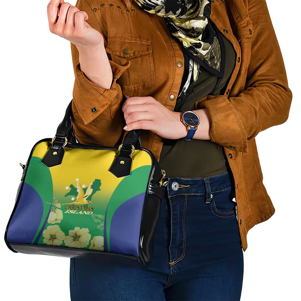 Australia Christmas Island Shoulder Handbag Golden Bosun Abutilon listeri With Map - Aussie Hoodie