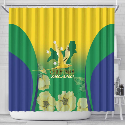 Australia Christmas Island Shower Curtain Golden Bosun Abutilon listeri With Map - Aussie Hoodie