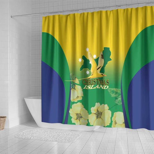 Australia Christmas Island Shower Curtain Golden Bosun Abutilon listeri With Map - Aussie Hoodie