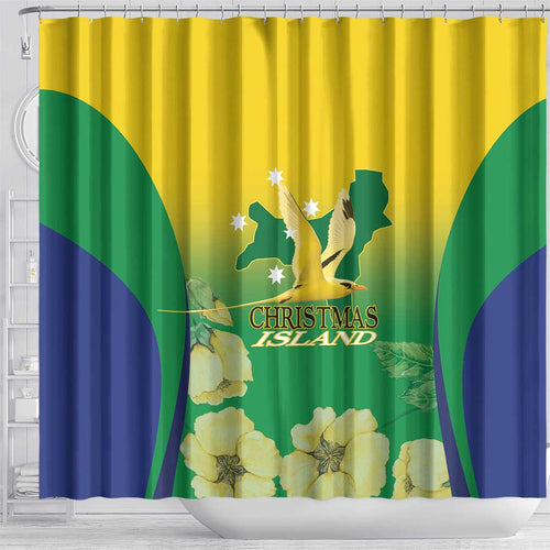 Australia Christmas Island Shower Curtain Golden Bosun Abutilon listeri With Map - Aussie Hoodie