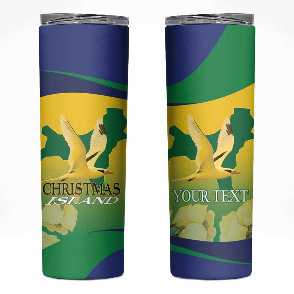 Personalised Australia Christmas Island Skinny Tumbler Golden Bosun Abutilon listeri With Map - Aussie Hoodie