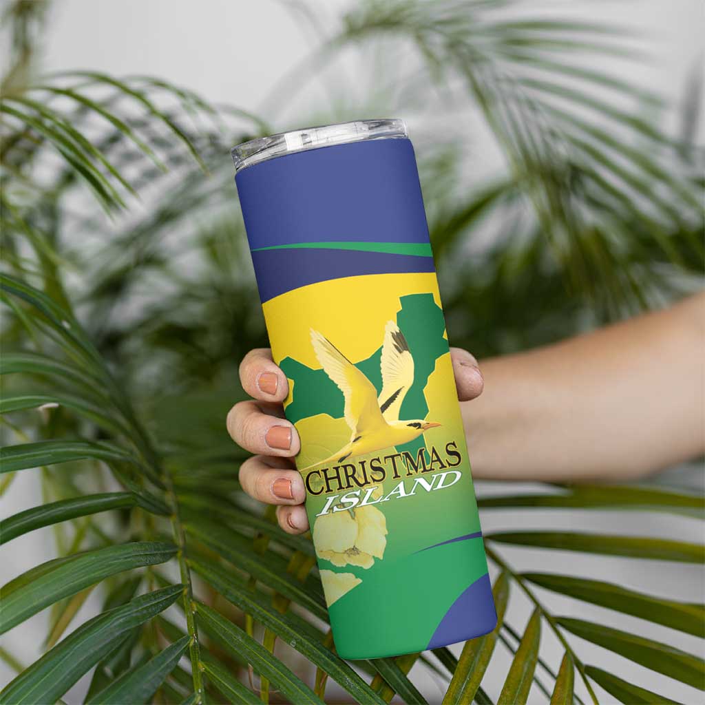 Personalised Australia Christmas Island Skinny Tumbler Golden Bosun Abutilon listeri With Map - Aussie Hoodie