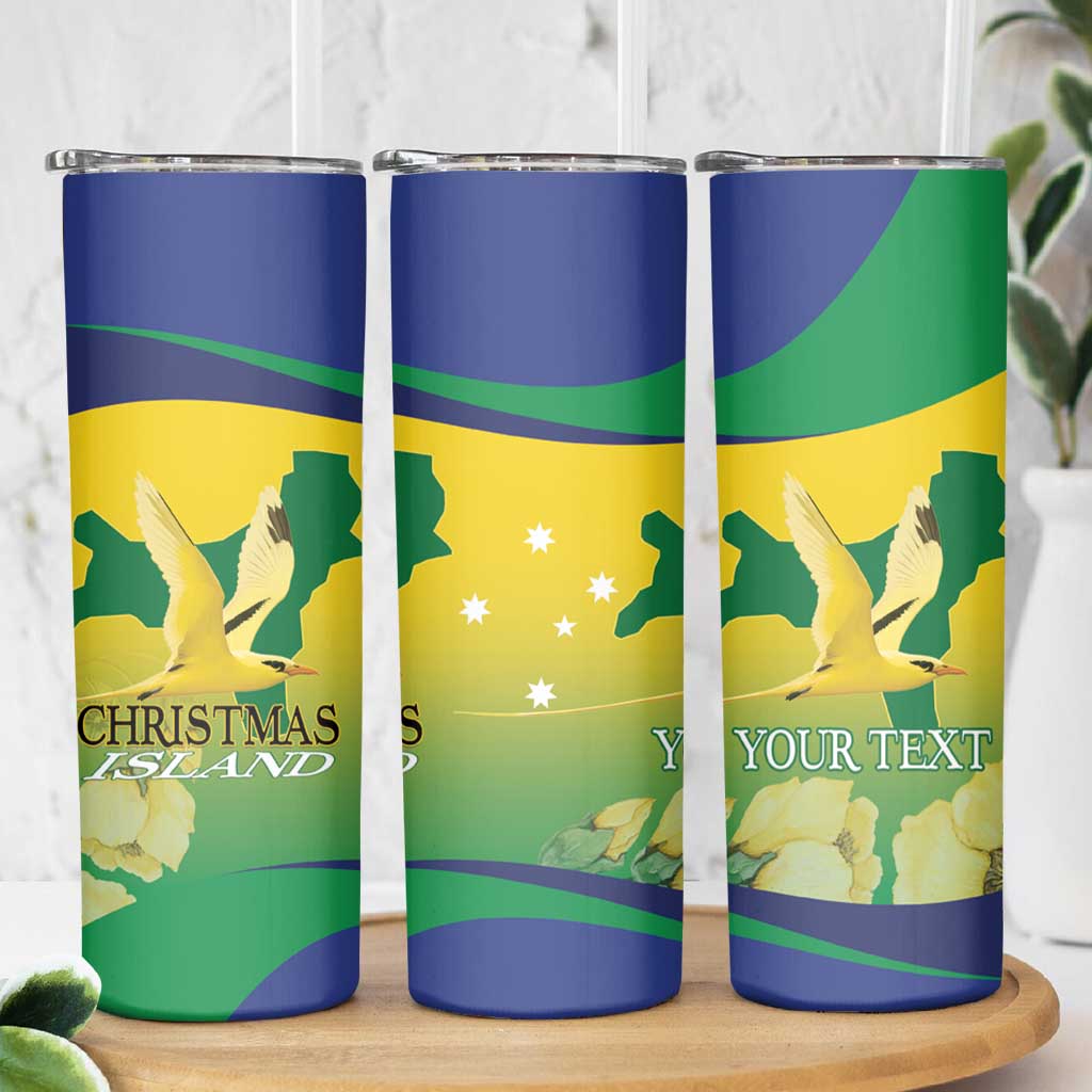 Personalised Australia Christmas Island Skinny Tumbler Golden Bosun Abutilon listeri With Map - Aussie Hoodie