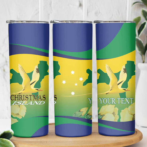 Personalised Australia Christmas Island Skinny Tumbler Golden Bosun Abutilon listeri With Map - Aussie Hoodie