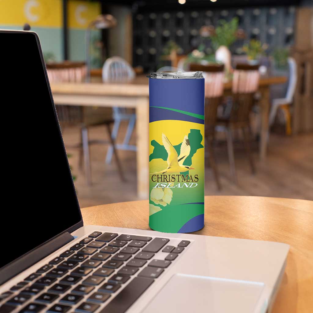 Personalised Australia Christmas Island Skinny Tumbler Golden Bosun Abutilon listeri With Map - Aussie Hoodie