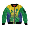 Personalised Australia Christmas Island Sleeve Zip Bomber Jacket Golden Bosun Abutilon listeri With Map - Aussie Hoodie