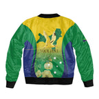 Personalised Australia Christmas Island Sleeve Zip Bomber Jacket Golden Bosun Abutilon listeri With Map - Aussie Hoodie