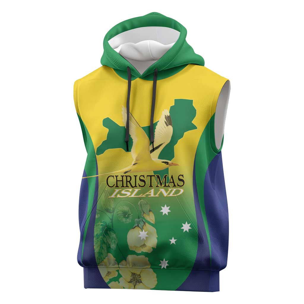 Personalised Australia Christmas Island Sleeveless Hoodie Golden Bosun Abutilon listeri With Map - Aussie Hoodie