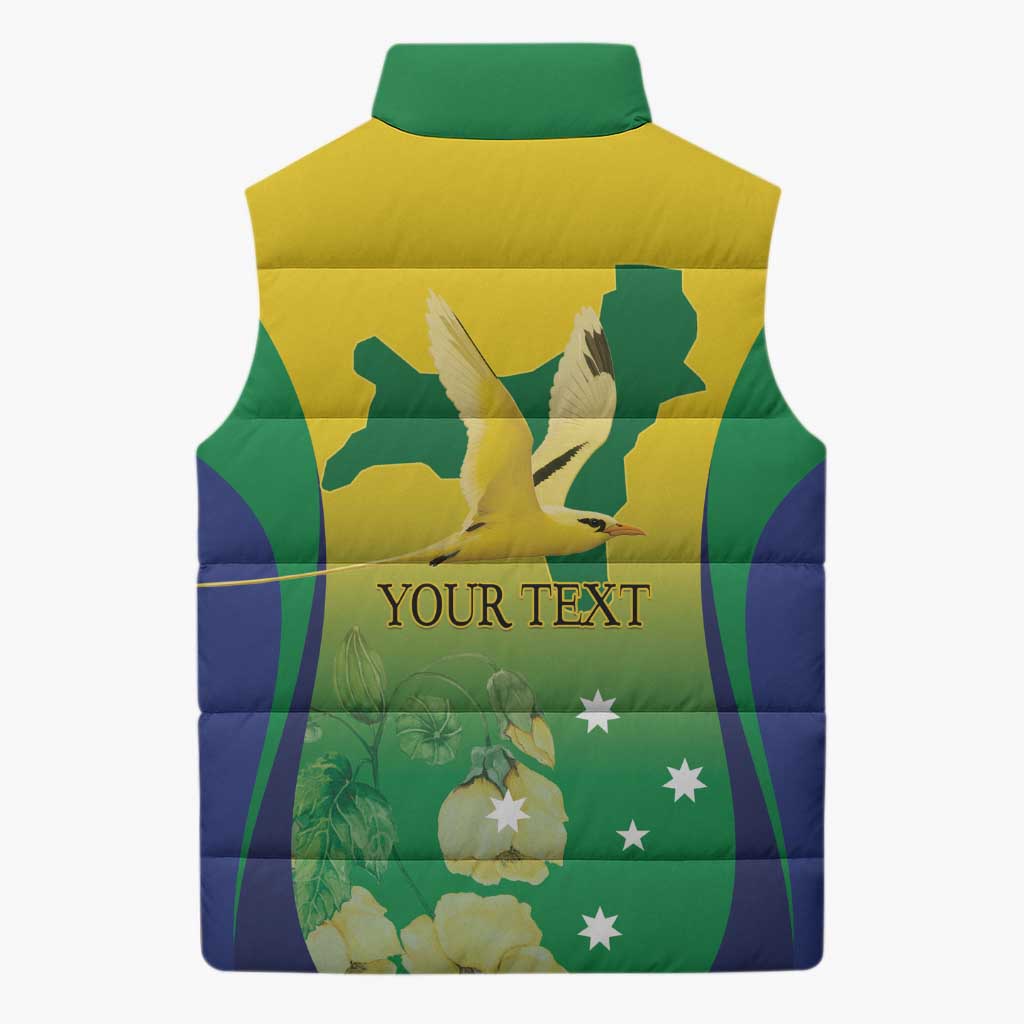 Personalised Australia Christmas Island Sleeveless Puffer Jacket Golden Bosun Abutilon listeri With Map - Aussie Hoodie
