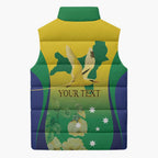 Personalised Australia Christmas Island Sleeveless Puffer Jacket Golden Bosun Abutilon listeri With Map - Aussie Hoodie