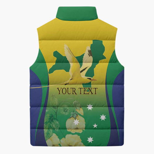 Personalised Australia Christmas Island Sleeveless Puffer Jacket Golden Bosun Abutilon listeri With Map - Aussie Hoodie