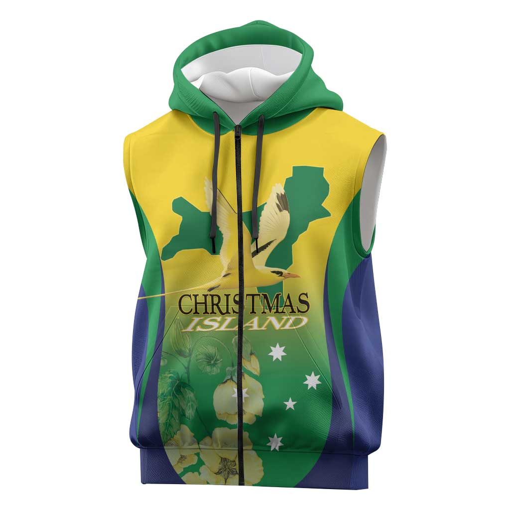Personalised Australia Christmas Island Sleeveless Zip Hoodie Golden Bosun Abutilon listeri With Map LT14