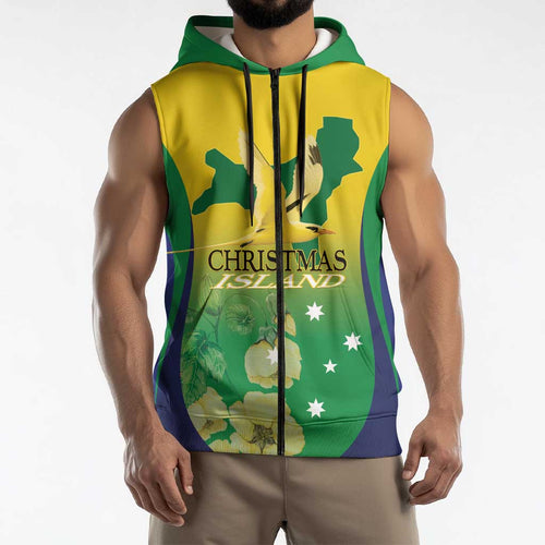 Personalised Australia Christmas Island Sleeveless Zip Hoodie Golden Bosun Abutilon listeri With Map LT14