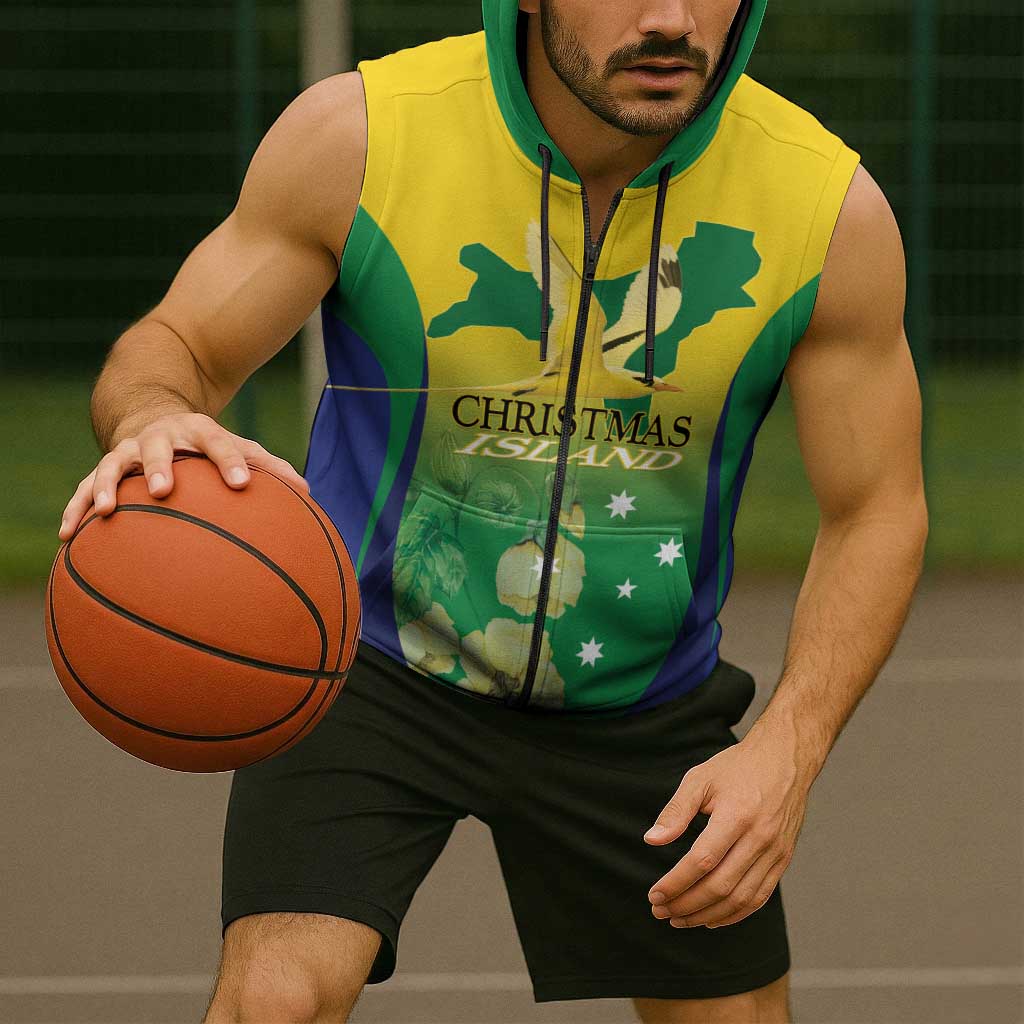 Personalised Australia Christmas Island Sleeveless Zip Hoodie Golden Bosun Abutilon listeri With Map LT14